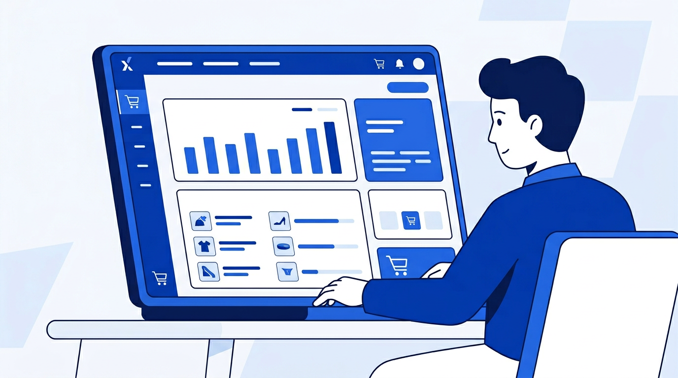Illustration of an e-commerce performance report in Google Sheets showing revenue, orders, and product performance