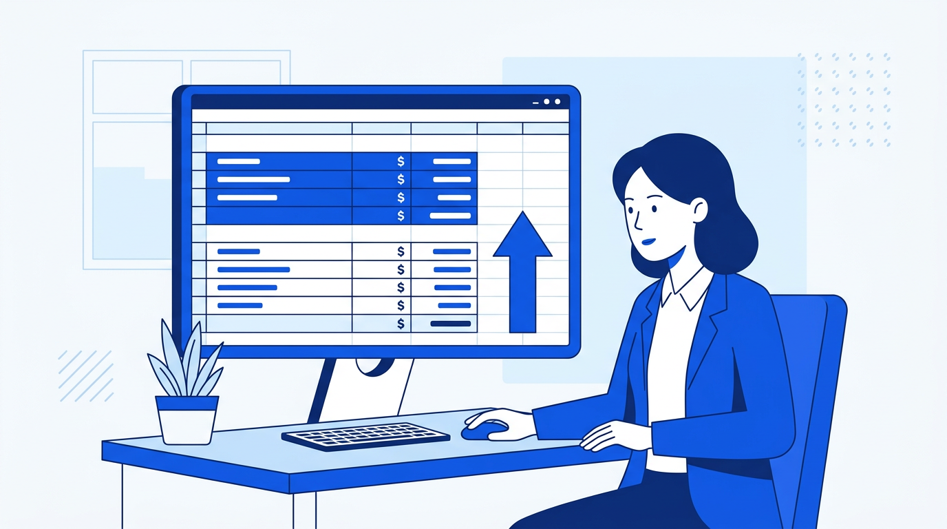 Illustration of a profit and loss report in Google Sheets with revenue, expenses, and net income rows